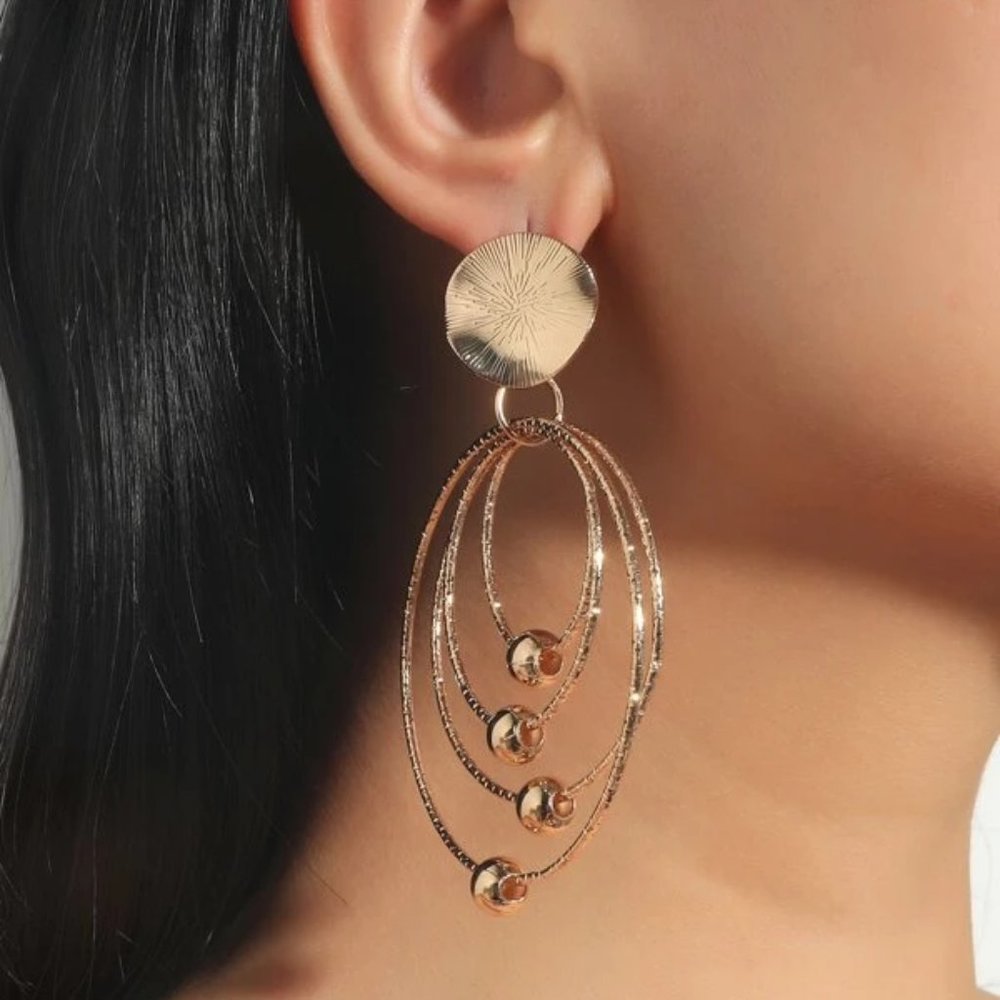 NEW Gold Layered Round‎ Circle Drop Earrings Boho Statement Large